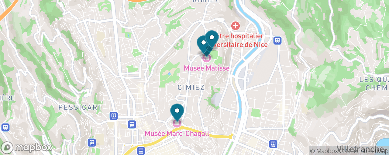 Map of the stops on “Matisse, Chagall and the Cimiez Gardens”