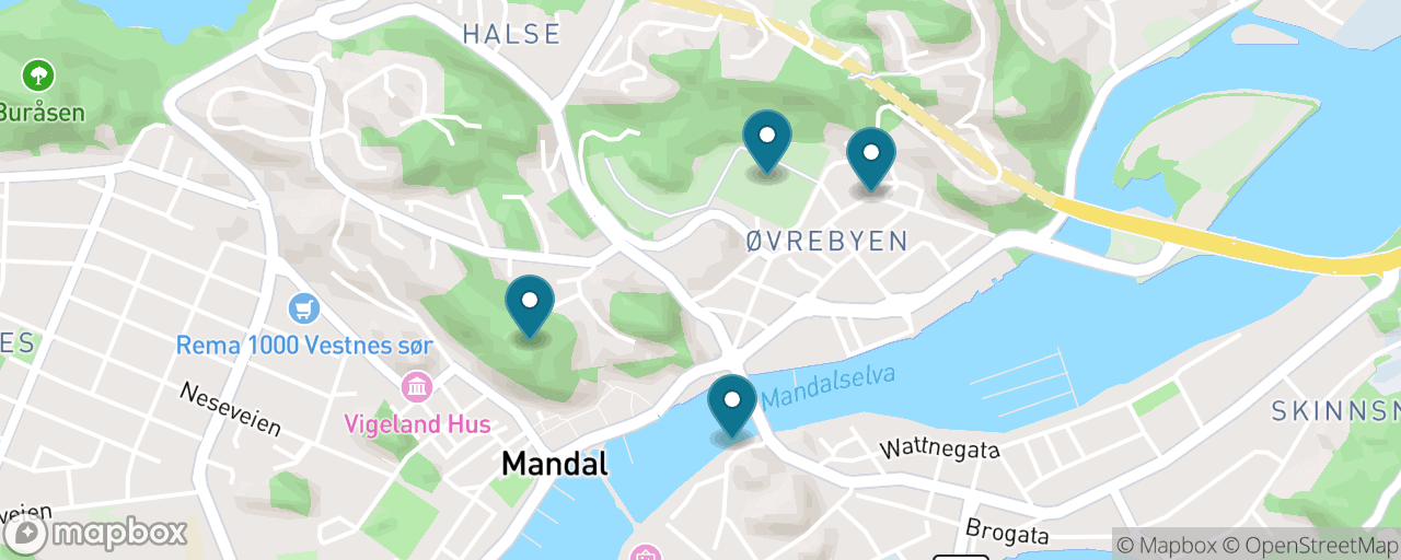 Map of the stops on “Mandal Old Town & the Wooden Church”