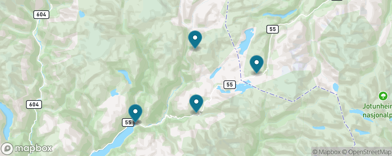 Map of the stops on “Sognefjellet Mountain Pass Drive”