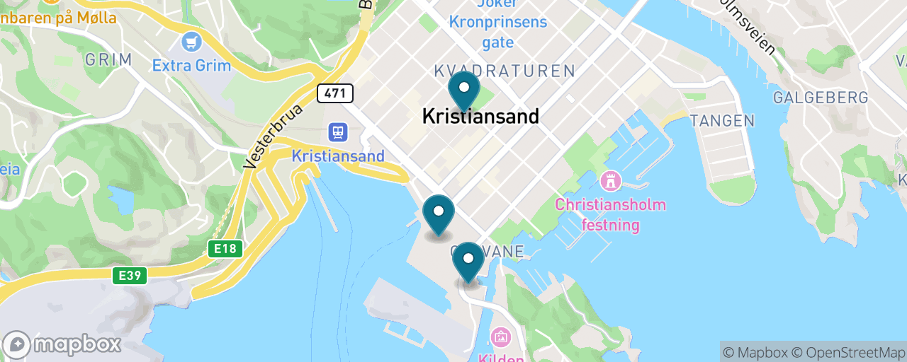 Map of the stops on “Rain-Proof Kristiansand — Silo, Fish Hall & Cathedral”