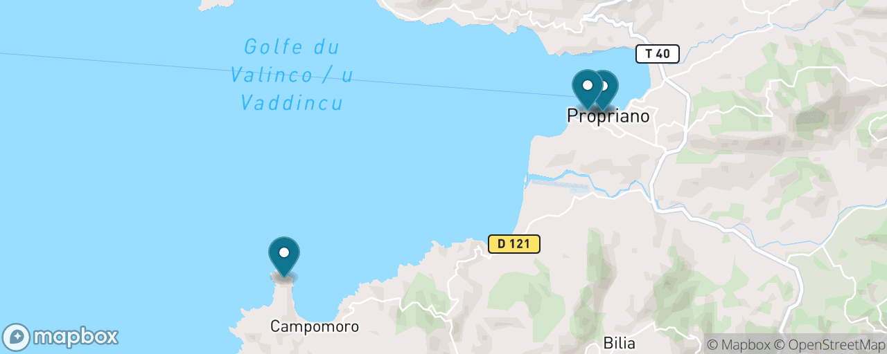 Map of the stops on “Valinco Coast by Boat and a Seafood Lunch”