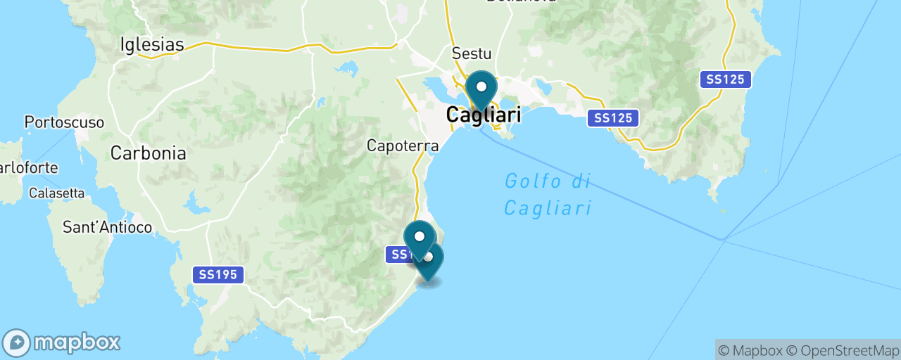 Map of the stops on “Nora, the Ancient City on the Sand”