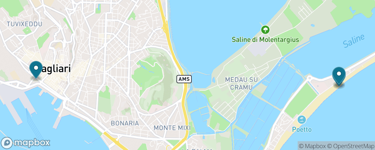 Map of the stops on “Poetto Beach on a €1.30 Bus”