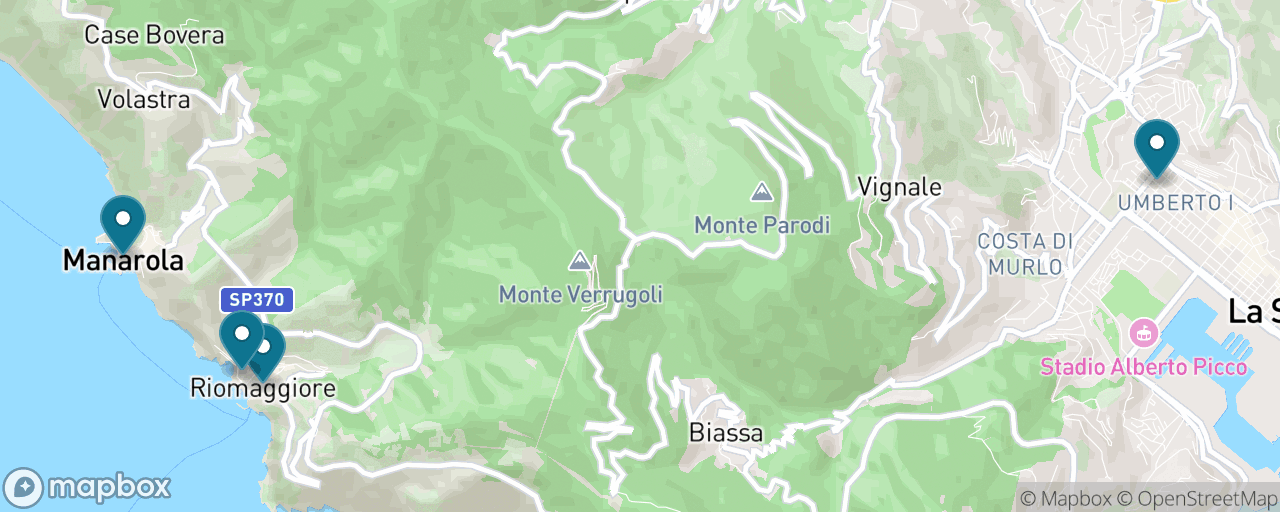 Map of the stops on “The Via dell'Amore — Two Villages, One Flat Kilometre”
